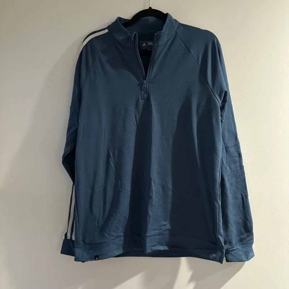 Adidas Golf Men's Blue 3 Stripe Quarter Zip Long Sleeve Pullover Shirt Medium‎